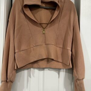 Women's Tan Zip-Up Cropped Top